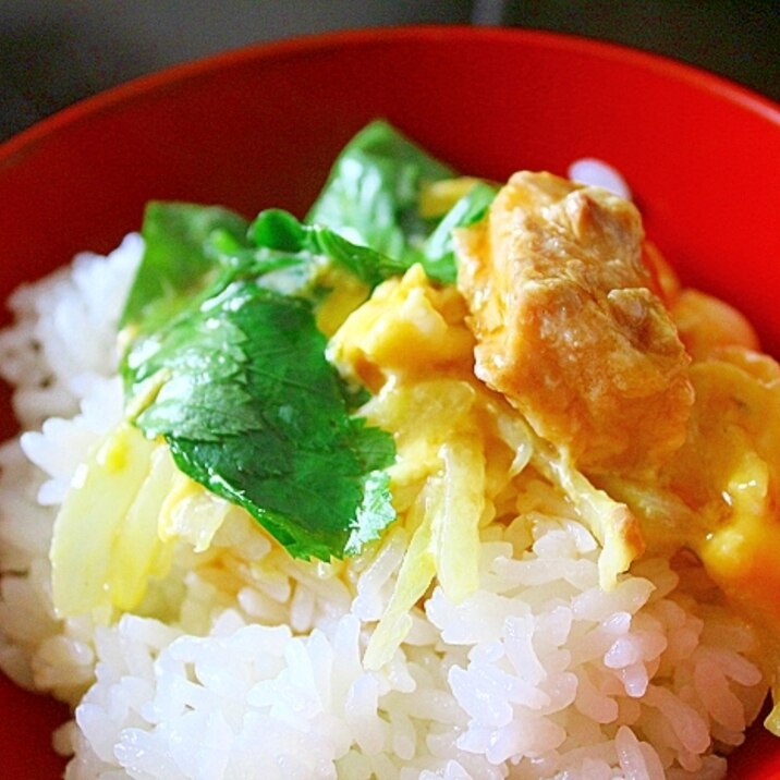 鮭缶と玉葱の卵とじ*酢醬油がけ